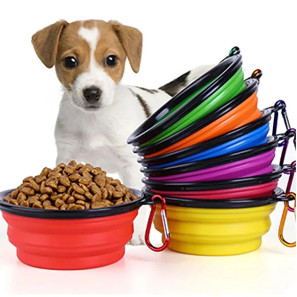 Dogs Feed Supplies Folding Silicone Bowl Portable Puppy Water Container with Carabiner Folding Bowl